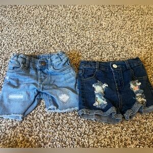 Pair of Girls' Distressed Denim Shorts - Light & Dark Blue